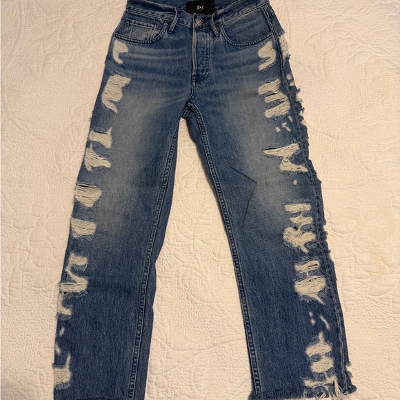 3x1 Denim - 3x1 Distressed Blue Straight-Leg Jeans